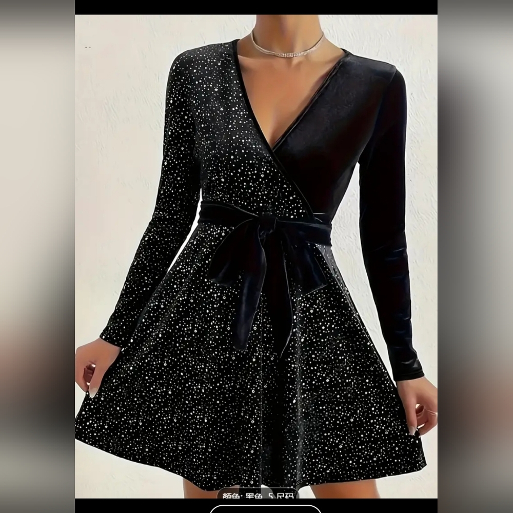 Black Velvet Dress with Silver Sparkles